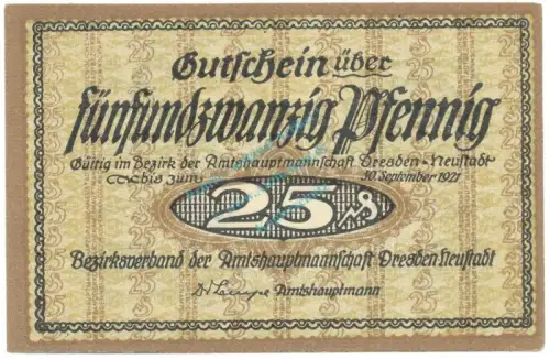 Dresden , Notgeld 25 Pfennig Schein unc-kfr. Tieste 1500.15.20 , S o.D. Verkehrsausgabe -4134