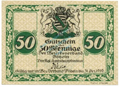 Döbeln , Notgeld 50 Pfennig Schein unc-kfr. Tieste 1415.05.05 , S 1919 Verkehrsausgabe -4145