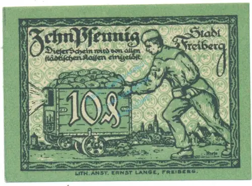 Freiberg , Notgeld 10 Pfennig Schein unc-kfr. Tieste 1950.20.43 , S o.D. Verkehrsausgabe -4157