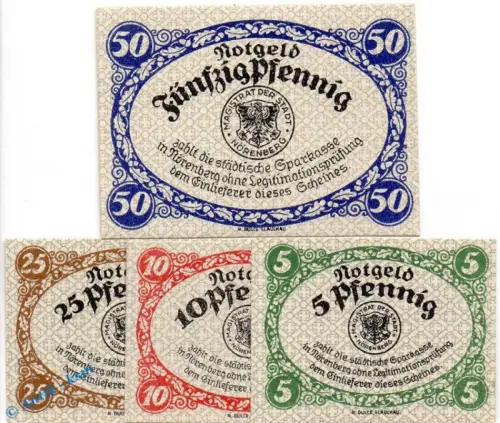 Notgeld Nörenberg , Set mit 4 Scheinen in kfr. Tieste 5145.05.55-58 , von 1920 , Pommern Verkehrsausgabe
