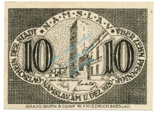 Namslau , Notgeld 10 Pfennig Schein unc-kfr. Ti.4755.10.01 , SLN 1920 Verkehrsausgabe -4159
