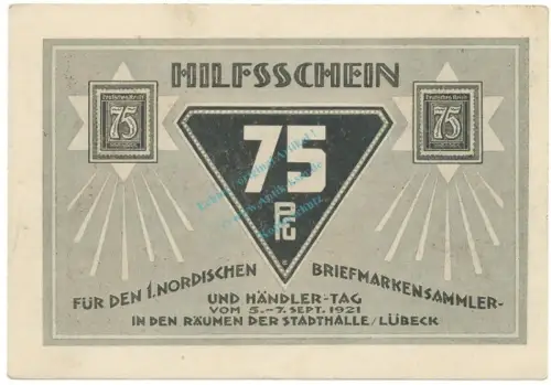 Lübeck , Notgeld 75 Pfennig Schein Nr.8 unc-kfr. M-G 826.9 , SH 1921 Seriennotgeld -5768