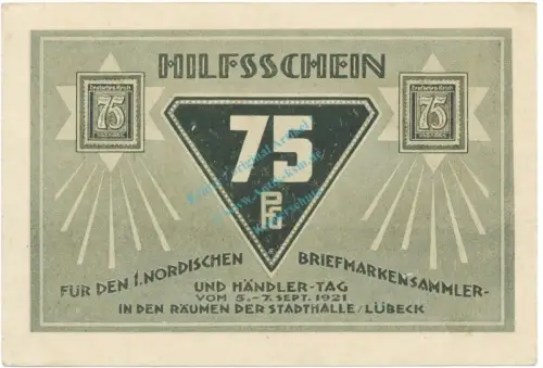 Lübeck , Notgeld 75 Pfennig Schein Nr.6 unc-kfr. M-G 826.6 , SH 1921 Seriennotgeld -5769