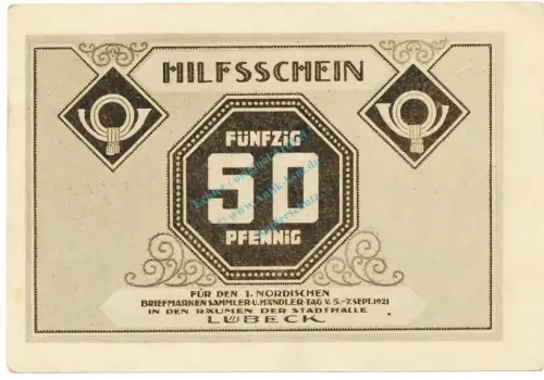 Lübeck , Notgeld 50 Pfennig Schein Nr.2 unc-kfr. M-G 826.5 , SH 1921 Seriennotgeld -5770