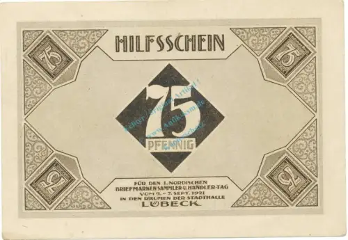 Lübeck , Notgeld 75 Pfennig Schein Nr.1 unc-kfr. M-G 826.4 , SH 1921 Seriennotgeld -5771