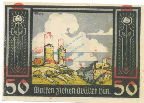 Rudelsburg , Notgeld 50 Pfennig -Fehldruck- unc-kfr. M-G 1143.1 , SA o.D. Seriennotgeld -5817