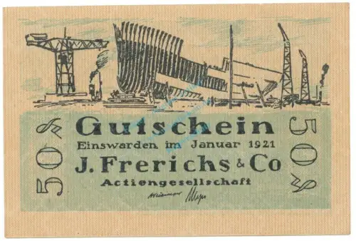 Einswarden , Notgeld 50 Pfennig Nr.2 -ZickZack- unc-kfr. M-G 316.1 , NDS 1921 Seriennotgeld -5758