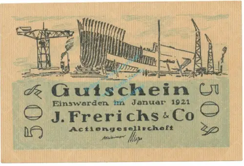 Einswarden , Notgeld 50 Pfennig Nr.3 -ZickZack- unc-kfr. M-G 316.1 , NDS 1921 Seriennotgeld -5759