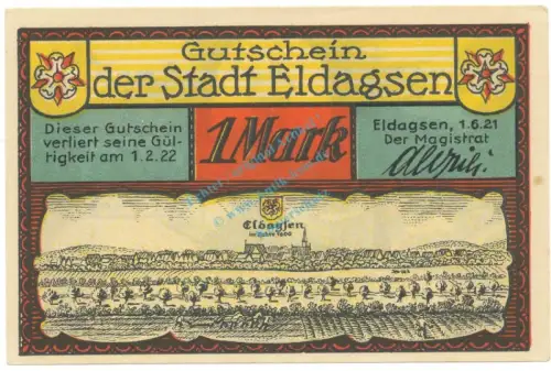 Eldagsen , Notgeld 1 Mark Schein Nr.1 unc-kfr. M-G 327.1 , NDS 1921 Seriennotgeld -5783