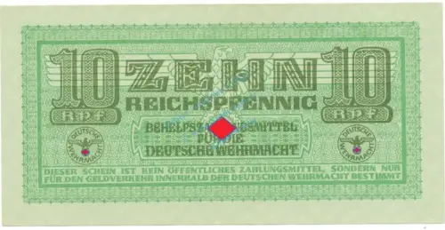 Wehrmacht Banknote über 10 Pfennig , Rosenberg DWM-4 , 503 , Behelfszahlungsmittel von 1942 - 1944