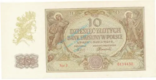 10 Zlotych Schein unc-kfr. 1940 ZWK-29, Ros.574, P.94 , WW2 Polen -1304
