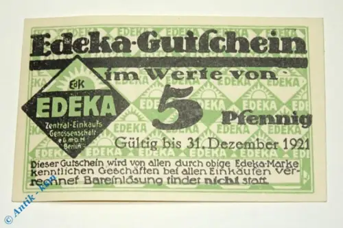 Notgeld Berlin , Edeka , 5 Pfennig Schein 12.1921 , Tieste 0460.075.05 , Brandenburg Verkehrsausgabe