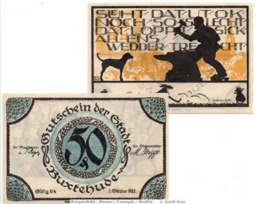 Notgeld Buxtehude , Set mit 2 Scheinen in kfr. Tieste 1055.05.25-26 , - 1.10.20 , Hannover Verkehrsausgabe