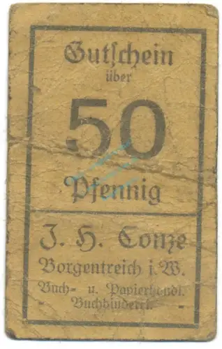 Borgentreich , Notgeld 50 Pfennig Schein gbr. Ti.0830.05.06 NRW o.D. Verkehrsausgabe -4257