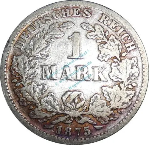 1 Mark Kursmünze -kl. Adler- 1875 F -deutsches Kaiserreich- s-ss J.9 -0820