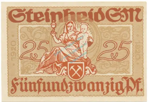Steinheid , Notgeld 25 Pfennig Schein unc-kfr. Ti.7125.05.16 TH 1920 Verkehrsausgabe -4259