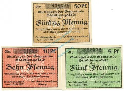Stadtlengsfeld , Notgeld Set 3 Scheine unc-kfr. Ti.7055.05.30-32 TH 1917 Verkehrsausgabe -4277