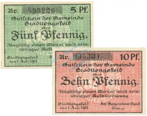 Stadtlengsfeld , Notgeld Set 2 Scheine unc-kfr. Ti.7055.05.15-16 TH 1917 Verkehrsausgabe -4278