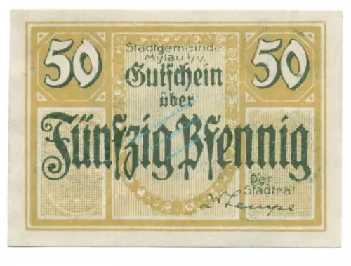 Mylau , Notgeld 50 Pfennig Schein unc-kfr. Ti.4730.05.11 , S o.D. Verkehrsausgabe -4196