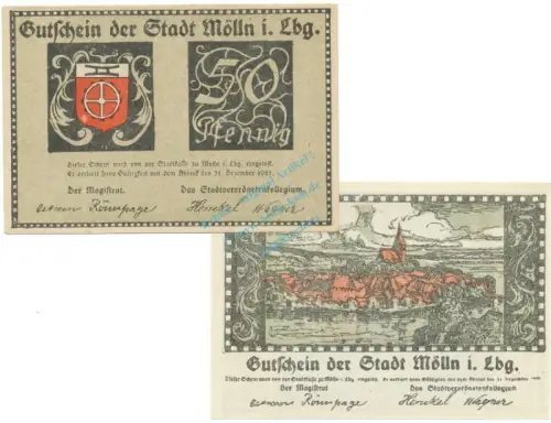 Mölln , Notgeld Set 2 Scheine unc-kfr. Ti.4605.30.01-05 , SH o.D. Verkehrsausgabe -4206