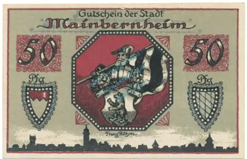 Mainberheim , Notgeld 50 Pfennig Schein unc-kfr. Ti.4345.05.01 , BAY 1920 Verkehrsausgabe -4210