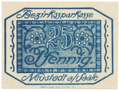 Neustadt , Notgeld 25 Pfennig Schein unc-kfr. Ti.4975.05.02 , BAY o.D. Verkehrsausgabe -4168