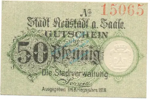 Neustadt , Notgeld 50 Pfennig Schein unc-kfr. Ti.4975.10.01 , BAY 1918 Verkehrsausgabe -4169