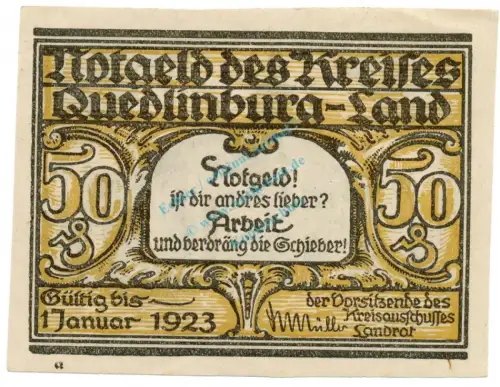Quedlinburg , Notgeld 50 Pfennig Schein -G- unc-kfr. M-G.1089.1.a , SA o.D. Seriennotgeld -5835