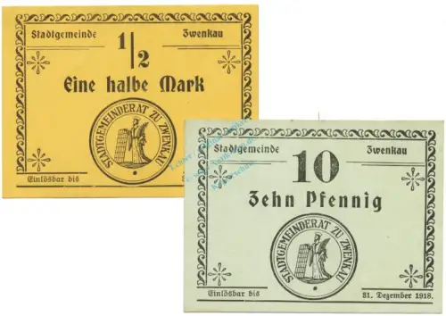 Zwenkau , Notgeld Set 2 Scheine unc-kfr. Ti.8300.05.02-03 S o.D. Verkehrsausgabe -4297
