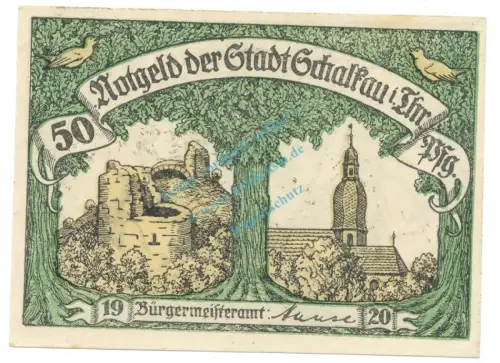 Schalkau , Notgeld 50 Pfennig Schein unc-kfr. Ti.6455.05.05 TH 1920 Verkehrsausgabe -4319