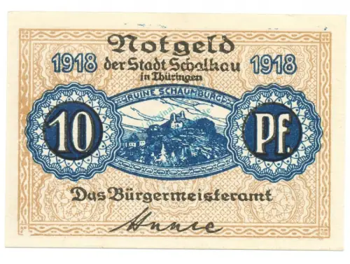 Schalkau , Notgeld 10 Pfennig Schein unc-kfr. Ti.6455.05.01 TH 1918 Verkehrsausgabe -4320