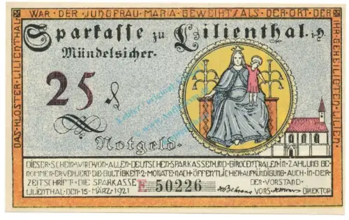 Lilienthal , Notgeld 25 Pfennig Schein unc-kfr. M-G.802.8 NDS 1920 Seriennotgeld -2232