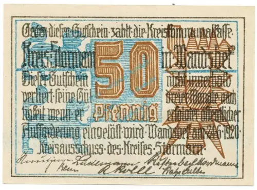 Wandsbek , Notgeld 50 Pfennig Schein unc-kfr. Ti.7695.05.01 SH 1920 Verkehrsausgabe -4293