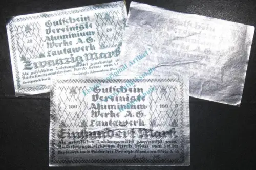 Lautawerk , Banknoten Set -Alu- unc-kfr. Mü.2590.1-3 , BBG 1922 Großnotgeld -3630
