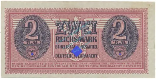 Banknote , 2 Mark Schein in f-kfr. DWM-7, Ros.506, M.37, Wehrmacht - 3. Reich -1321