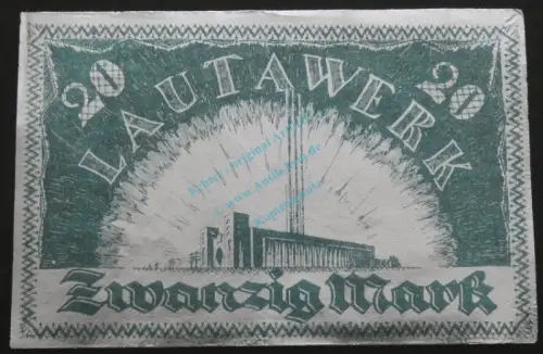 Lautawerk , Banknote 20 Mark -Alu- unc-kfr. Mü.2590.1 , BBG 1922 Großnotgeld -3639