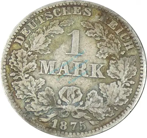 1 Mark Kursmünze -kl. Adler- 1875 E -deutsches Kaiserreich- s-ss J.9 -0839