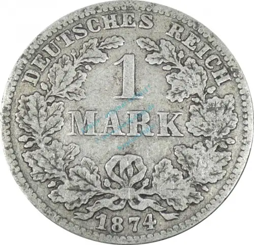1 Mark Kursmünze -kl. Adler- 1874 D -deutsches Kaiserreich- s. J.9 -0840