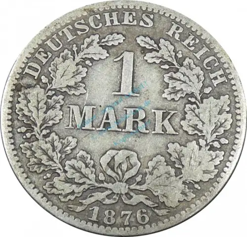 1 Mark Kursmünze -kl. Adler- 1876 A -deutsches Kaiserreich- s-ss J.9 -0843