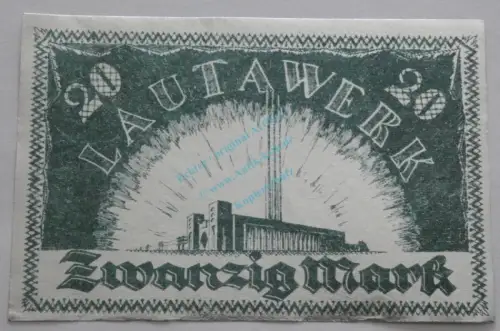 Lautawerk , Banknote 20 Mark -Alu- unc-kfr. Mü.2590.1 , BBG 1922 Großnotgeld -3642