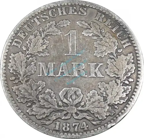 1 Mark Kursmünze -kl. Adler- 1874 A -deutsches Kaiserreich- s-ss J.9 -0845