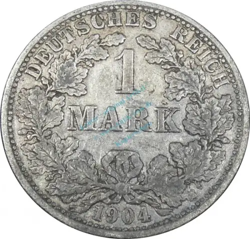1 Mark Kursmünze -gr. Adler- 1904 F -deutsches Kaiserreich- ss J.17 -0848