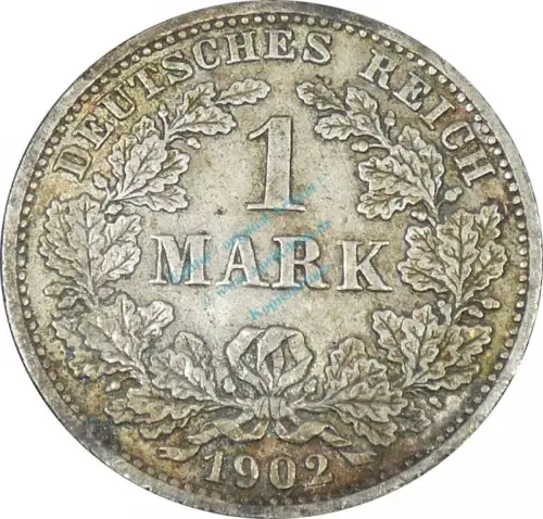 1 Mark Kursmünze -gr. Adler- 1902 D -deutsches Kaiserreich- ss-vz J.17 -0856
