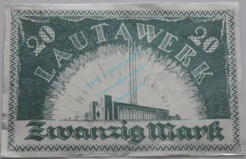 Lautawerk , Banknote 20 Mark -Alu- unc-kfr. Mü.2590.1 , BBG 1922 Großnotgeld -3645