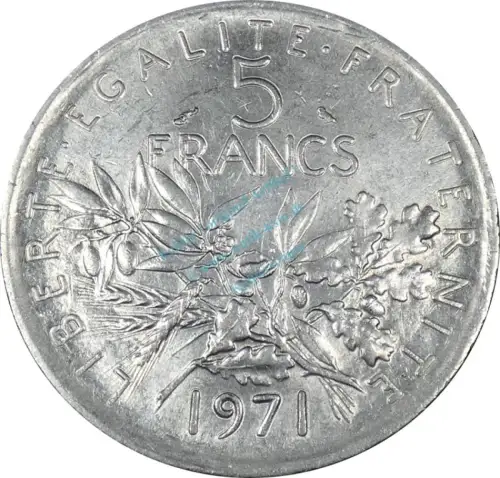 Frankreich , 5 Francs Münze 1971 -Säerin aufgehende Sonne- KM.926.a ss-vz -0249