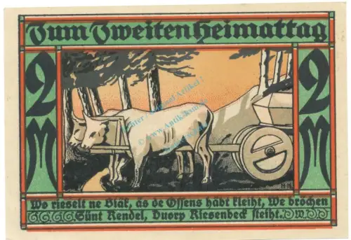 Westerkappeln , Notgeld 2 Mark Schein unc-kfr. M-G.1415.1 NRW o.D. Seriennotgeld -5843