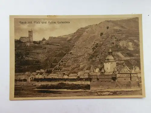 Alte AK Caub mit Pfalz und Ruine Gutenfels [aS748]