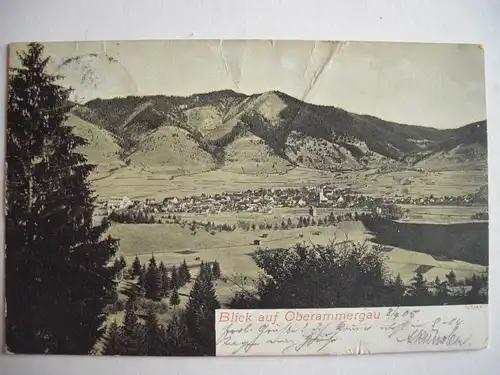 Alte AK Blick auf Oberammergau 1905 (m. Knicken) [F353]