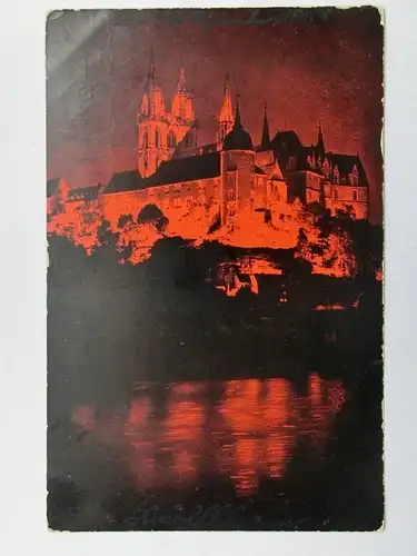 Alte AK Meißen Burgbeleuchtung [aR181]