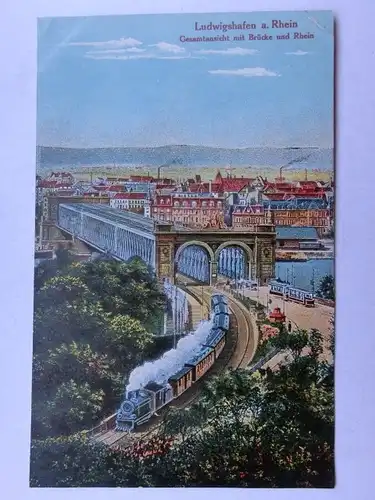 Alte AK Ludwigshafen Gesamtansicht Eisenbahn Lokomotive [aO519]
